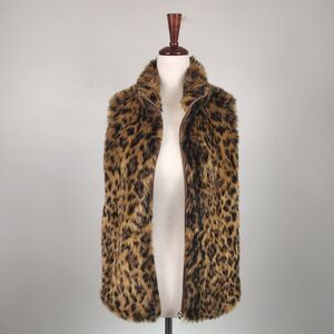 J.CREW | Women's Faux Fur Leopard Print Vest Size XXS Animal Print
